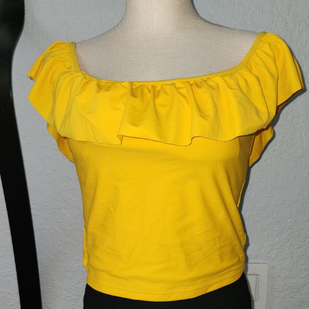 Women's Yellow Ruffle Off-Shoulder Blouse